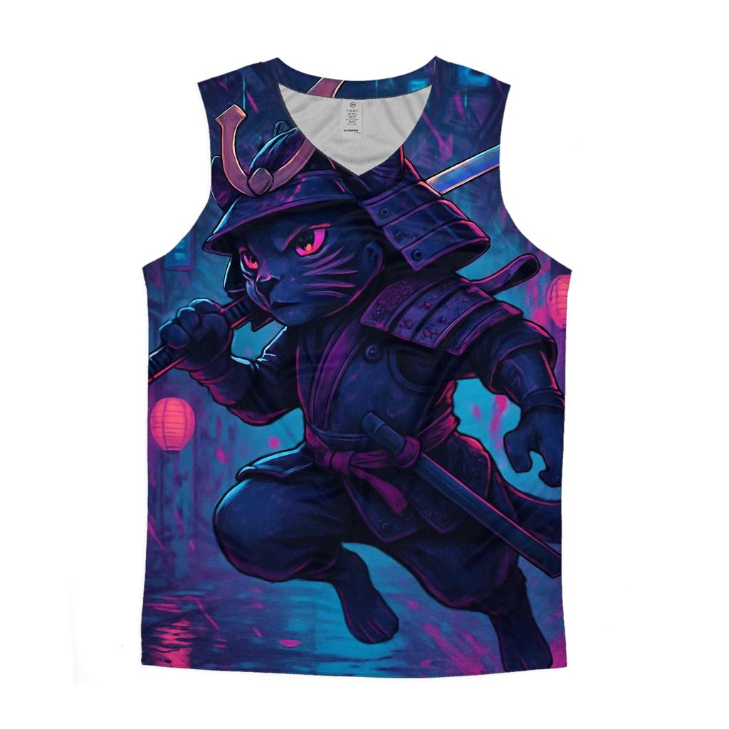 Neon Alley Samurai Cat custom tank tops