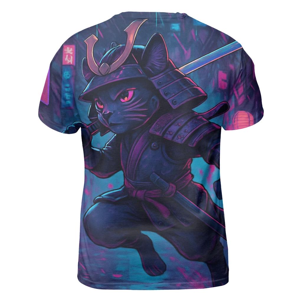 Neon Alley Samurai Cat designer pattern shirts
