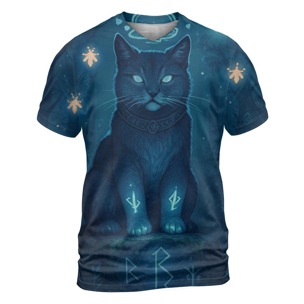 Mystic Runestone Guardian Cat vibrant all-over design tees