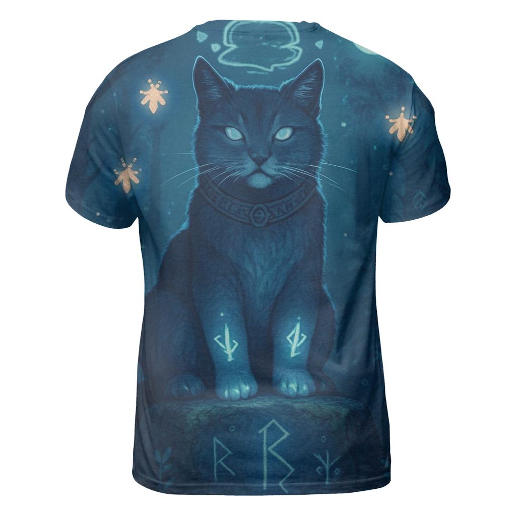 Mystic Runestone Guardian Cat vibrant all-over design tees