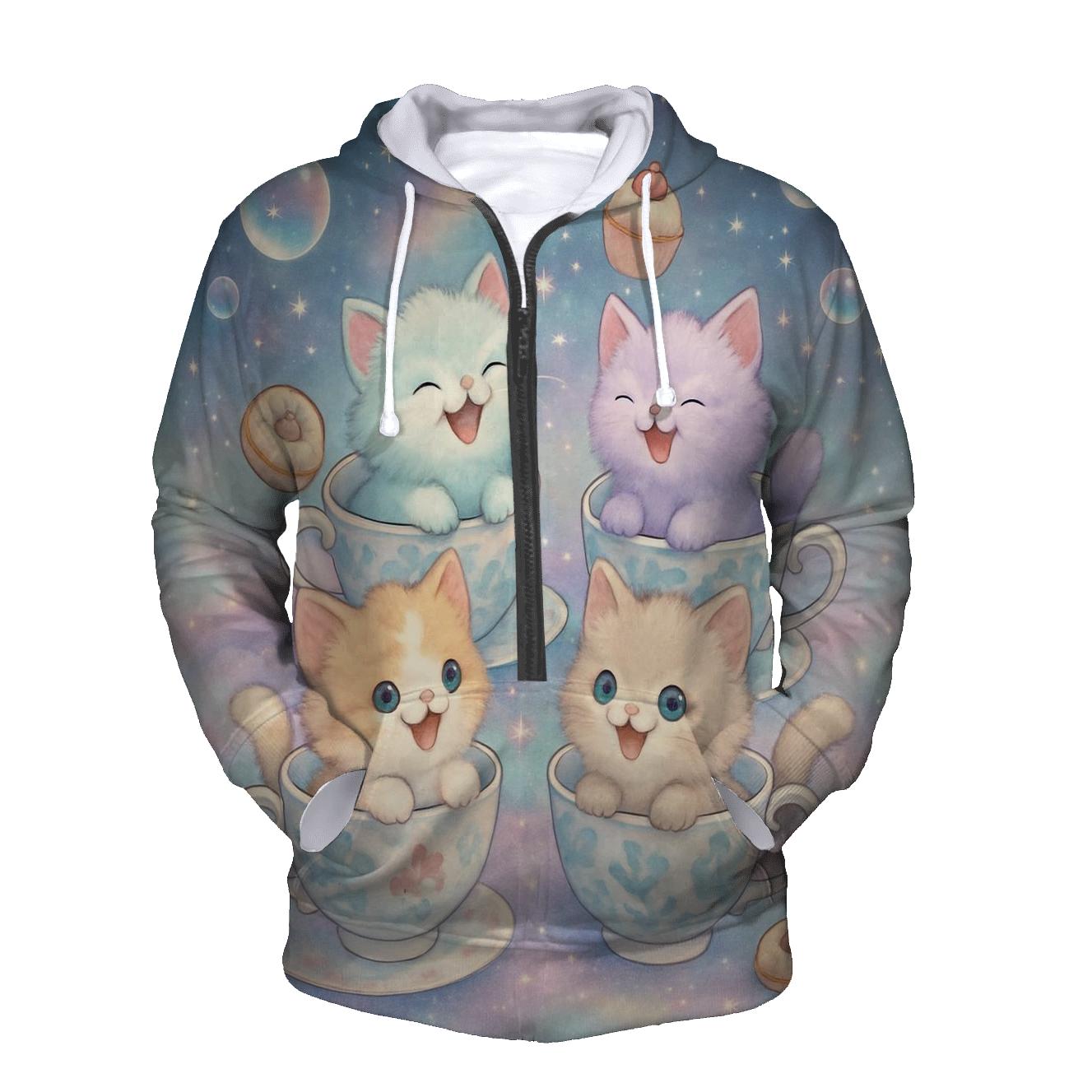 Cosmic Tea Party Kittens graphic hoodies