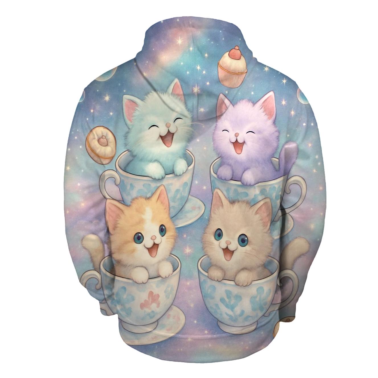 Cosmic Tea Party Kittens graphic hoodies