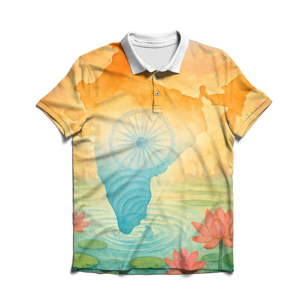 Lotus Watercolor Embrace stylish collar polo tees