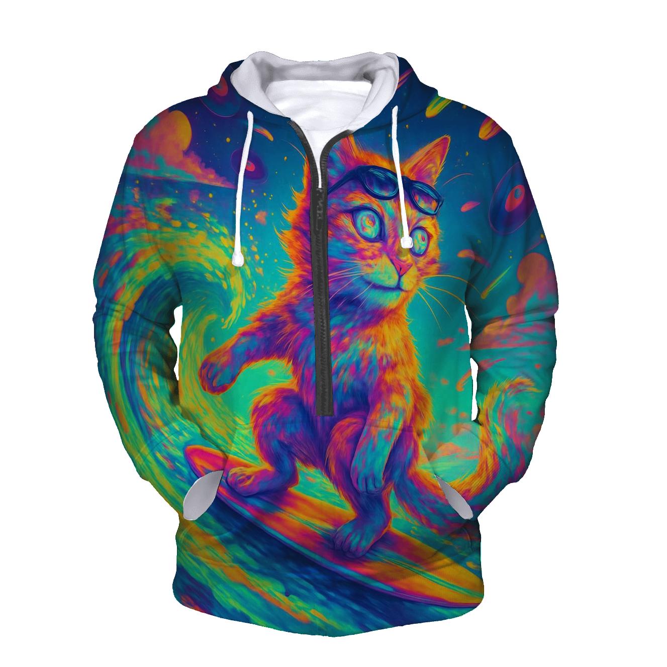 Psychedelic Dream Surfing Cat hoodie styles