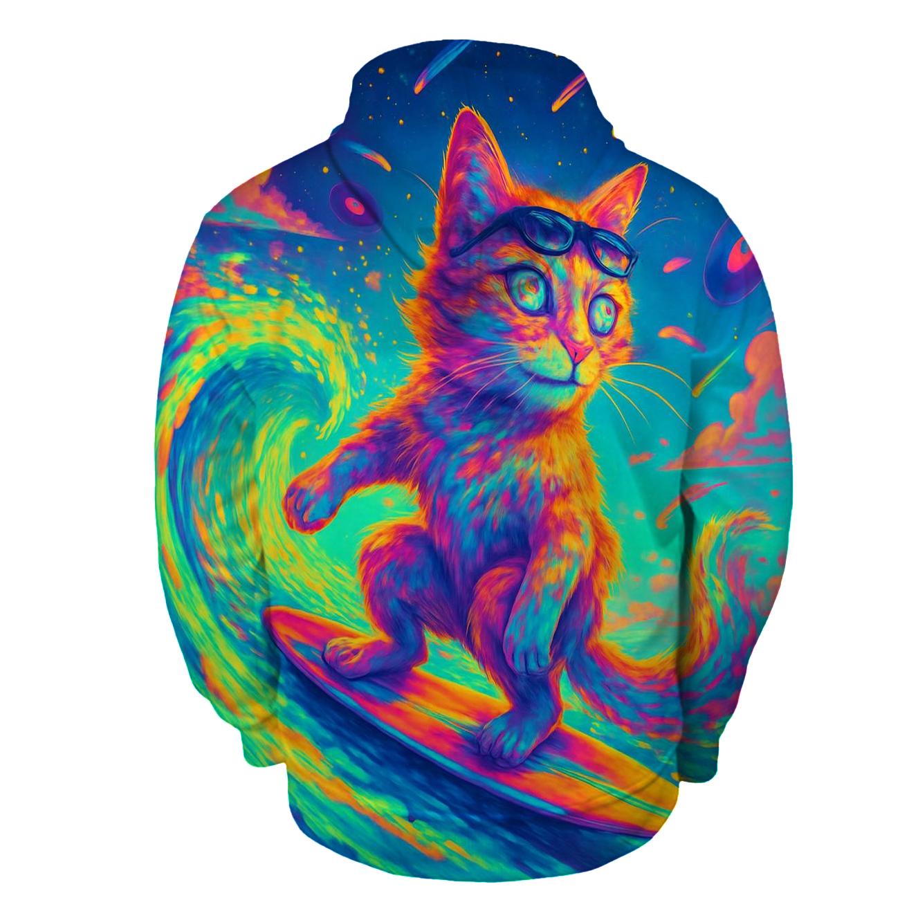 Psychedelic Dream Surfing Cat hoodie styles