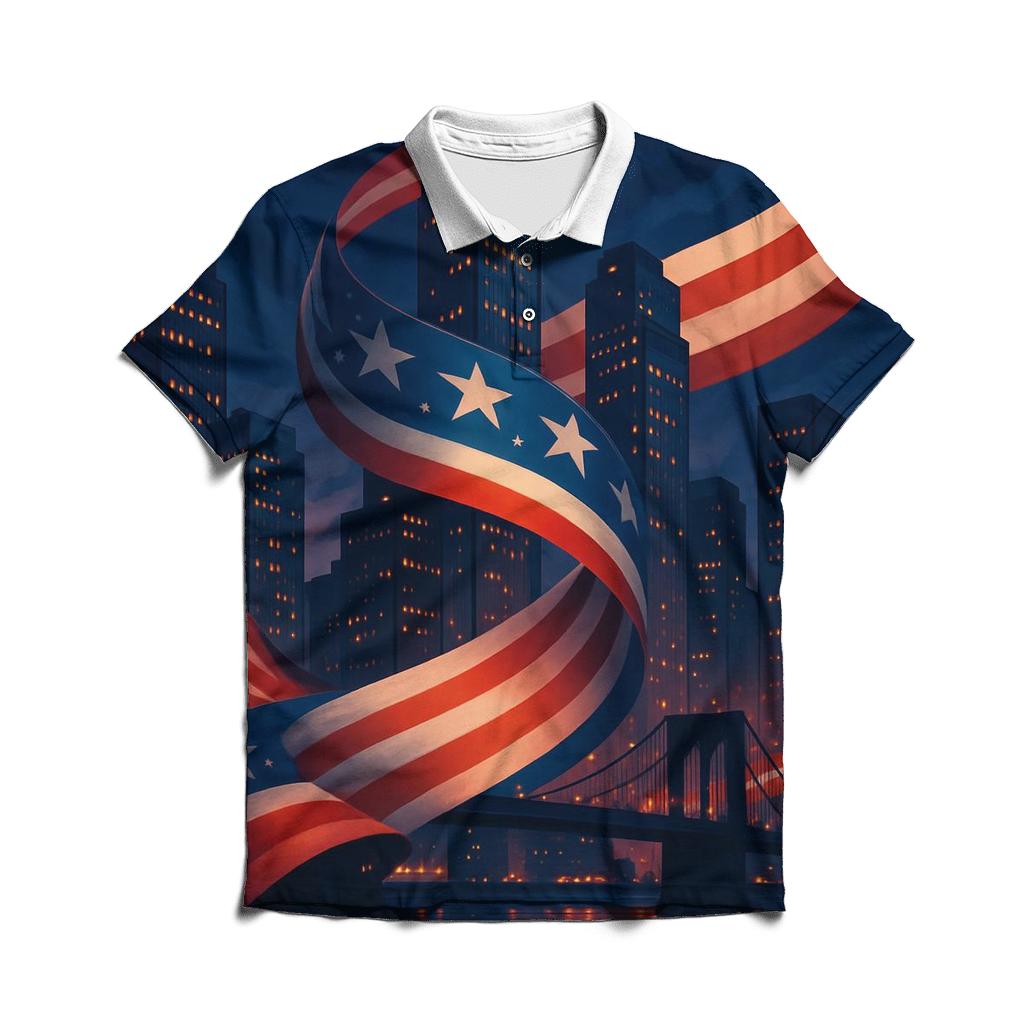 Stars Flow Through Cityscape branded logo polo shirts