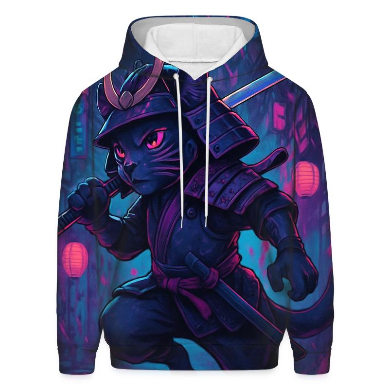 Neon Alley Samurai Cat zip-up hoodies