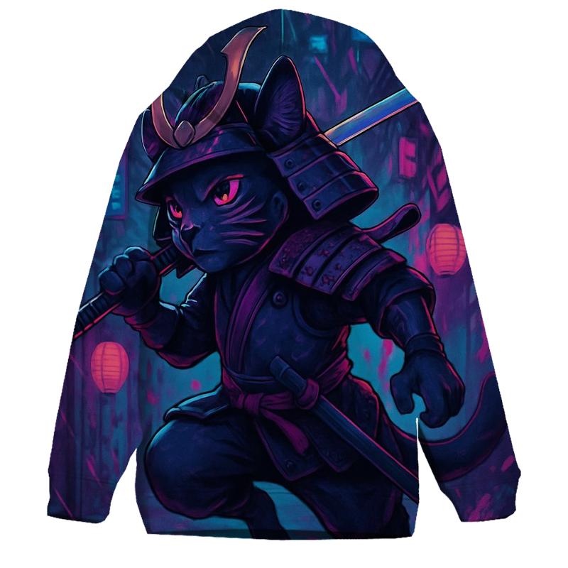 Neon Alley Samurai Cat zip-up hoodies