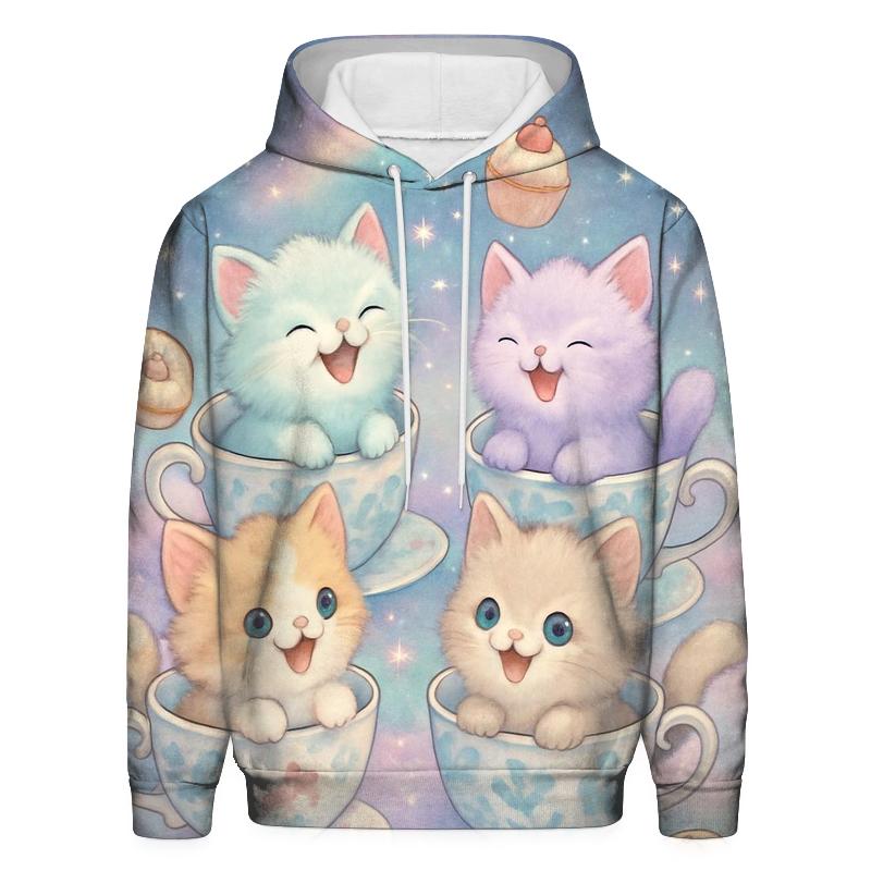 Cosmic Tea Party Kittens printed hoodies
