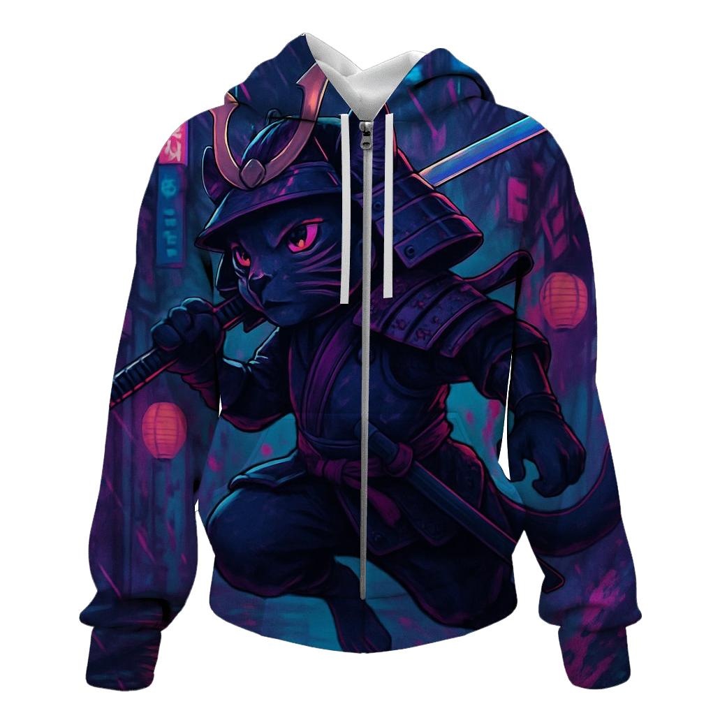 Neon Alley Samurai Cat hoodie styles