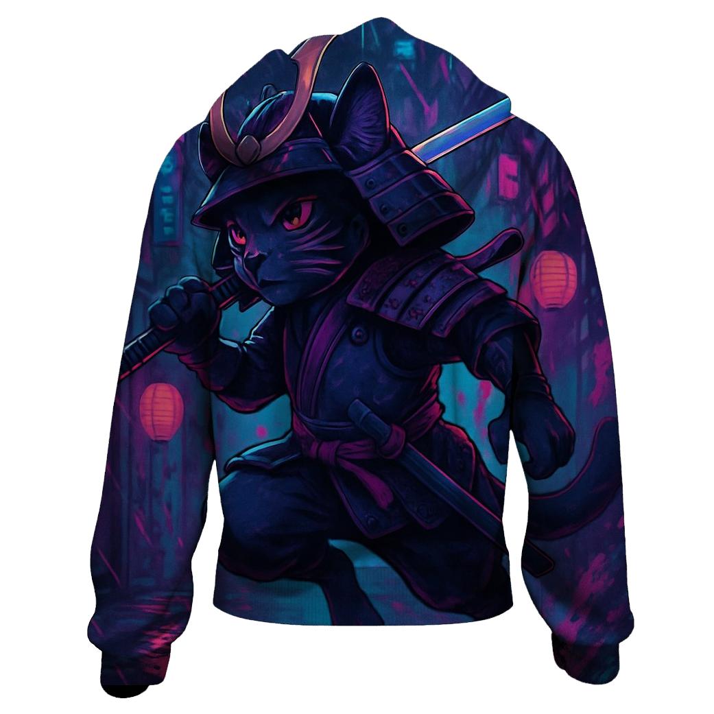 Neon Alley Samurai Cat hoodie styles