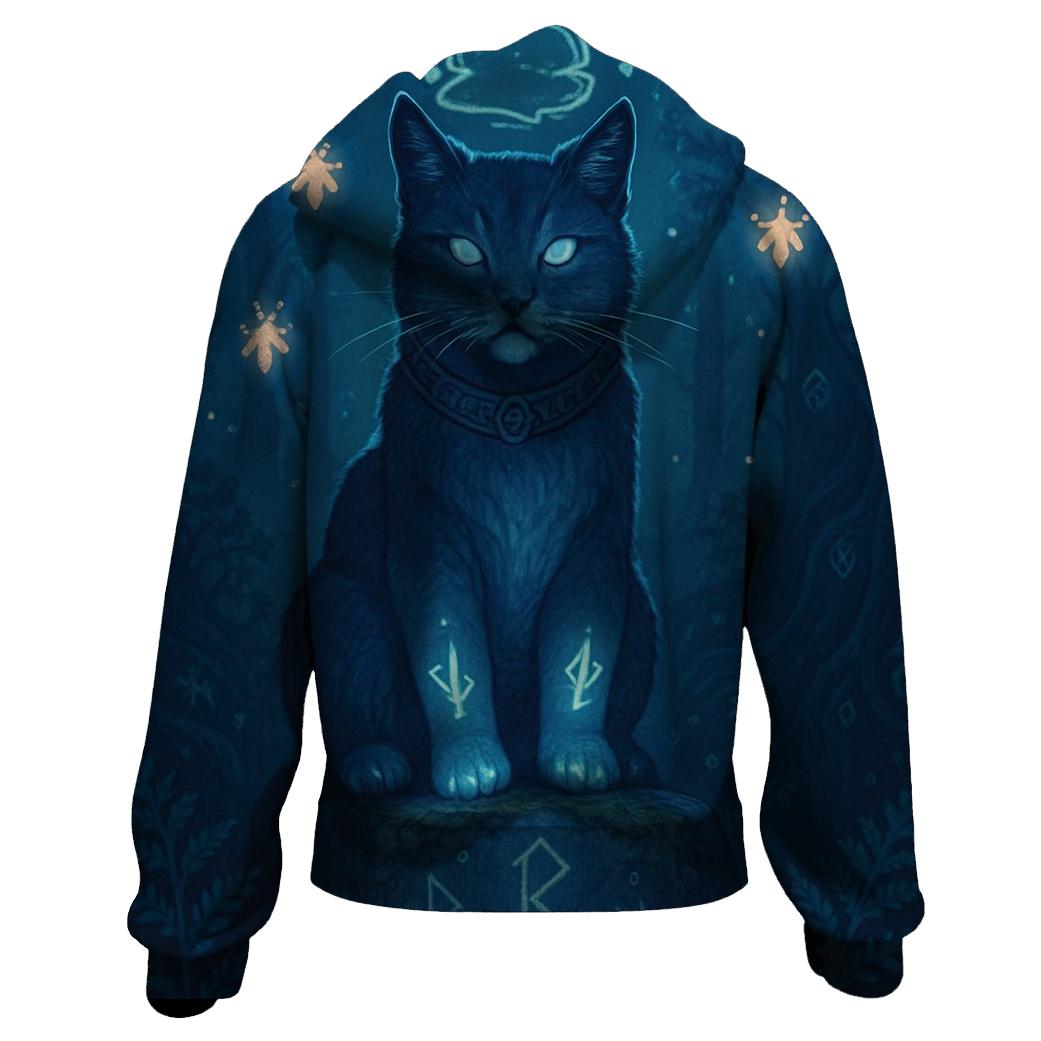 Mystic Runestone Guardian Cat graphic hoodies