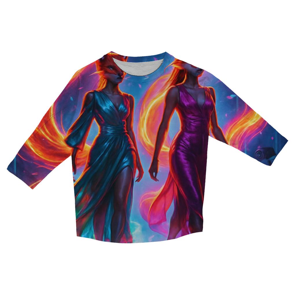 Neon Foxfire Runway printed three quarter sleeve shirts