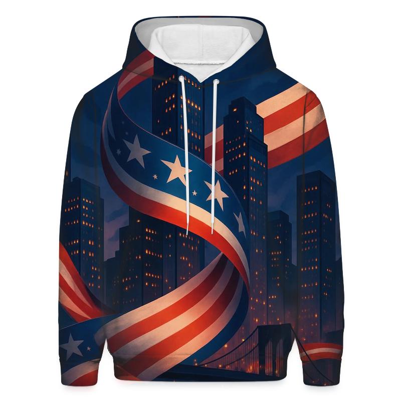 Stars Flow Through Cityscape printed hoodies