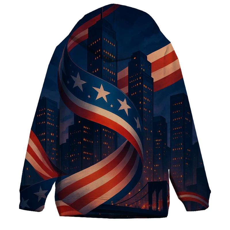 Stars Flow Through Cityscape printed hoodies
