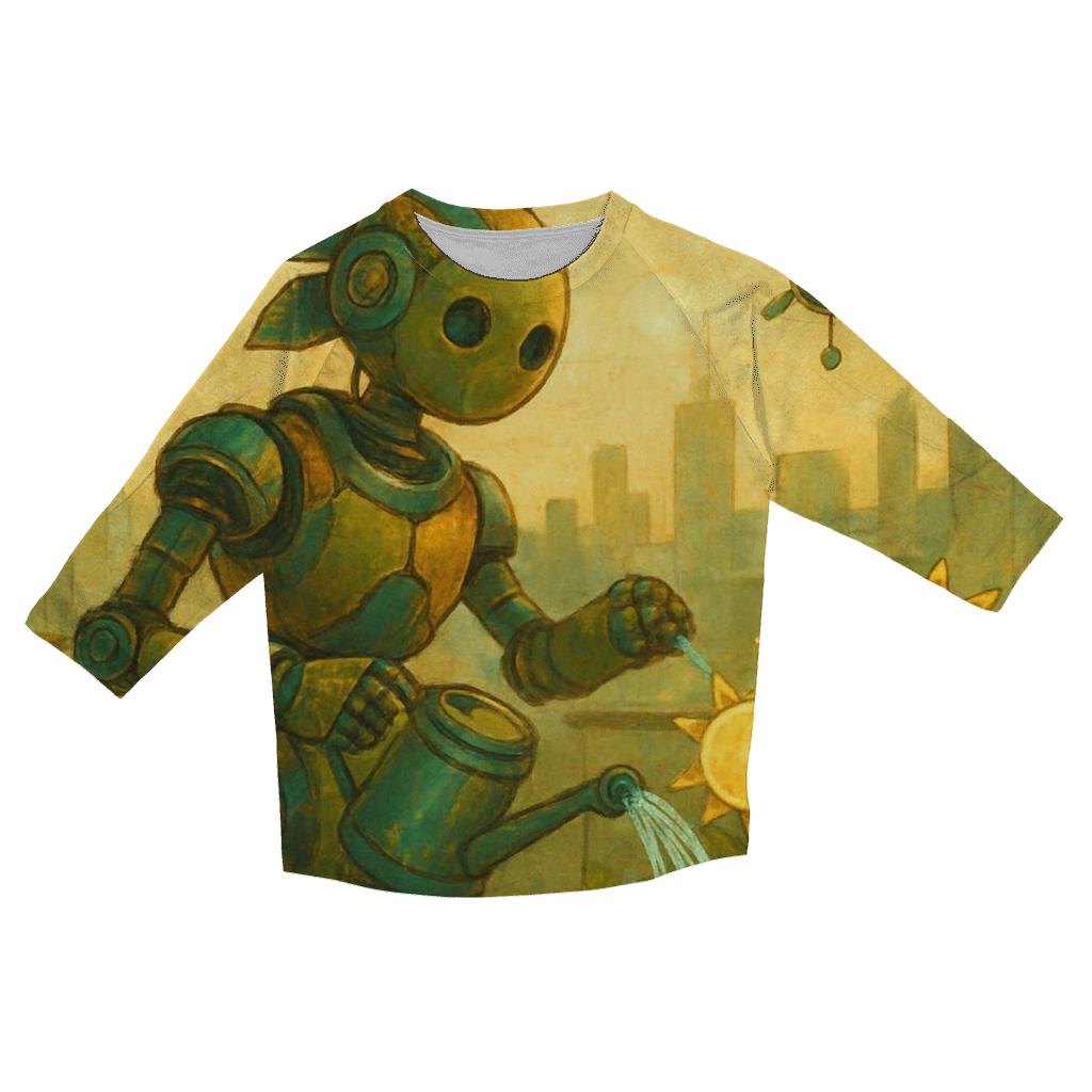 Solar-Powered Gardener Bot printed three quarter sleeve shirts