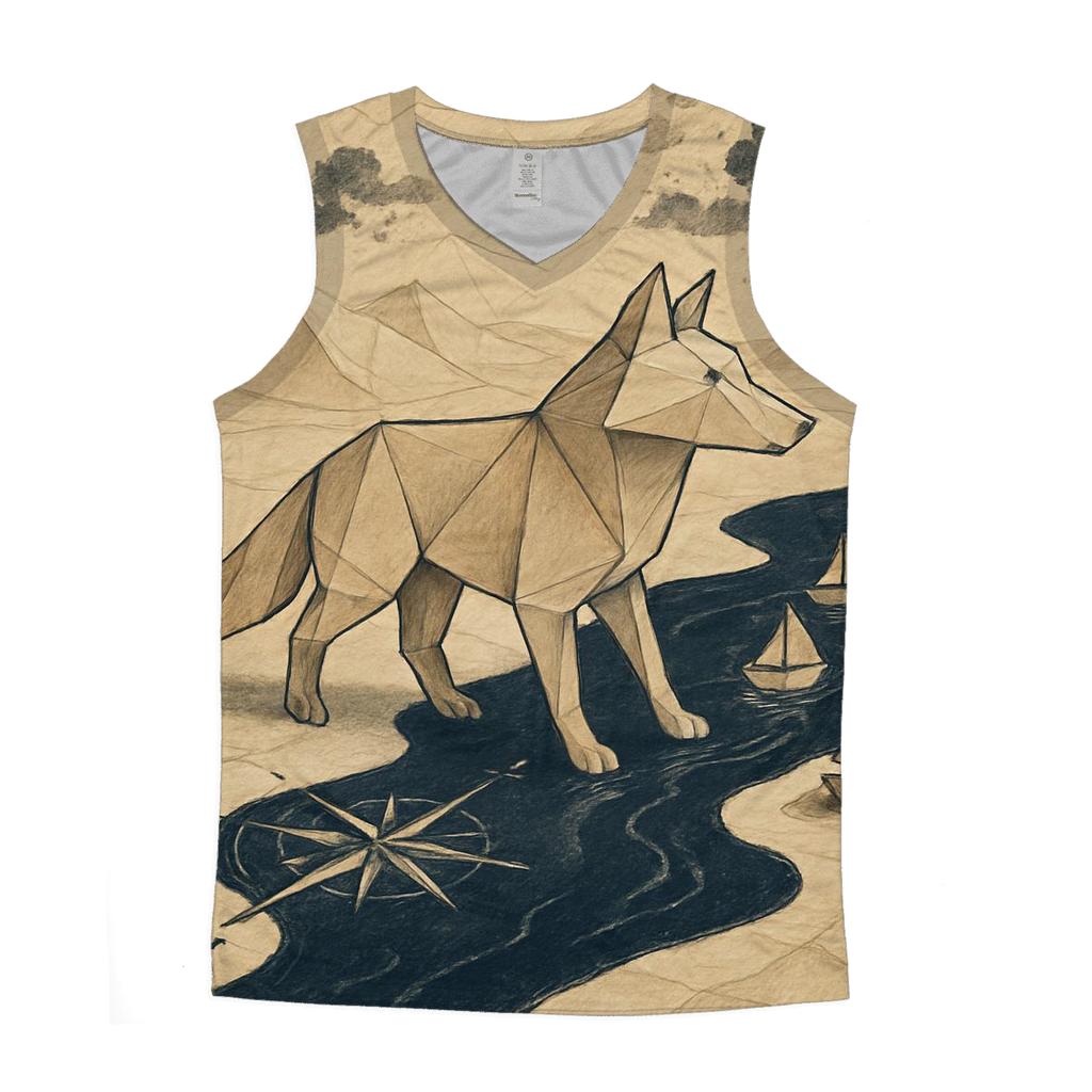 Origami Wolf Navigator graphic print tank tops
