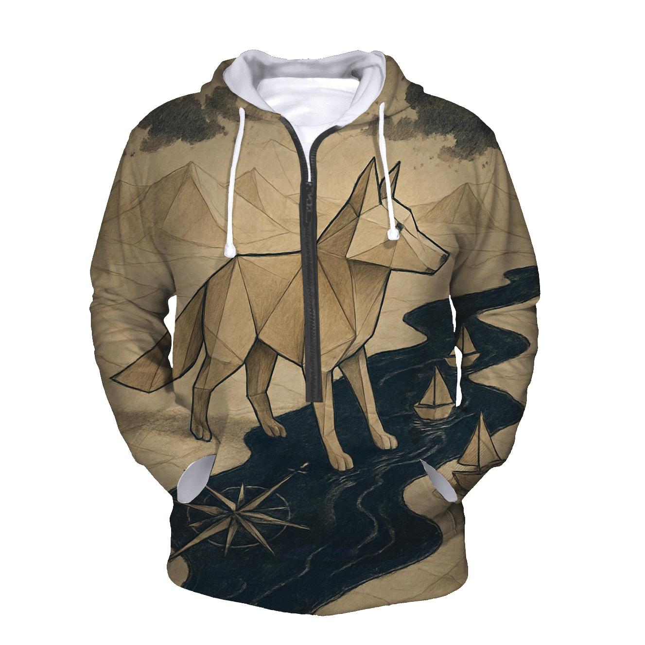 Origami Wolf Navigator embroidered hoodies