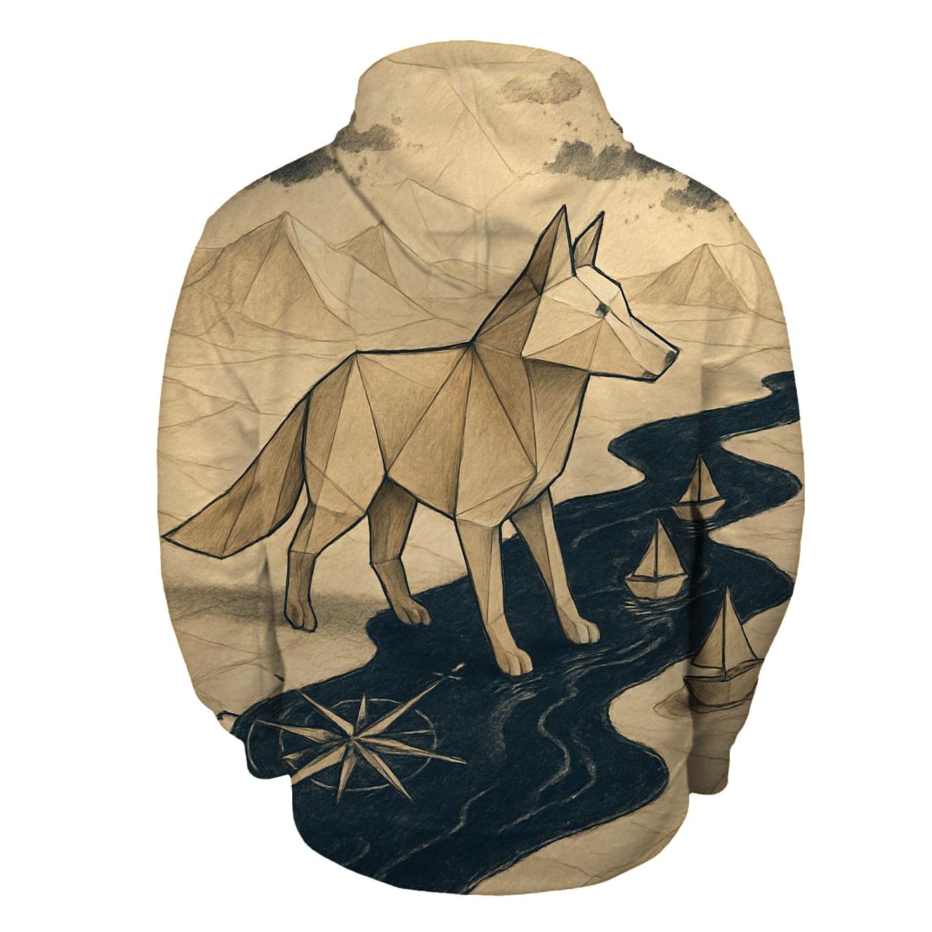 Origami Wolf Navigator embroidered hoodies