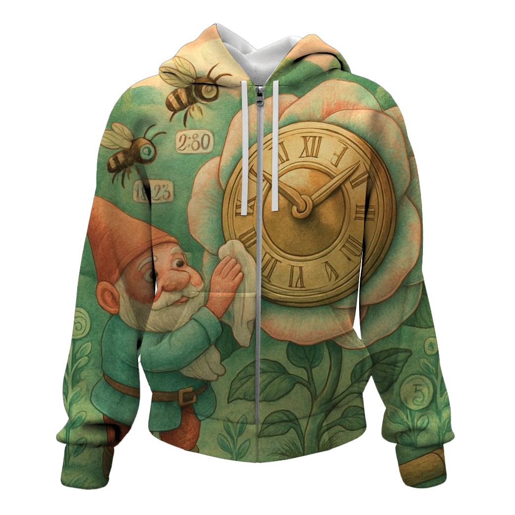 Clockface Garden Gnome embroidered hoodies