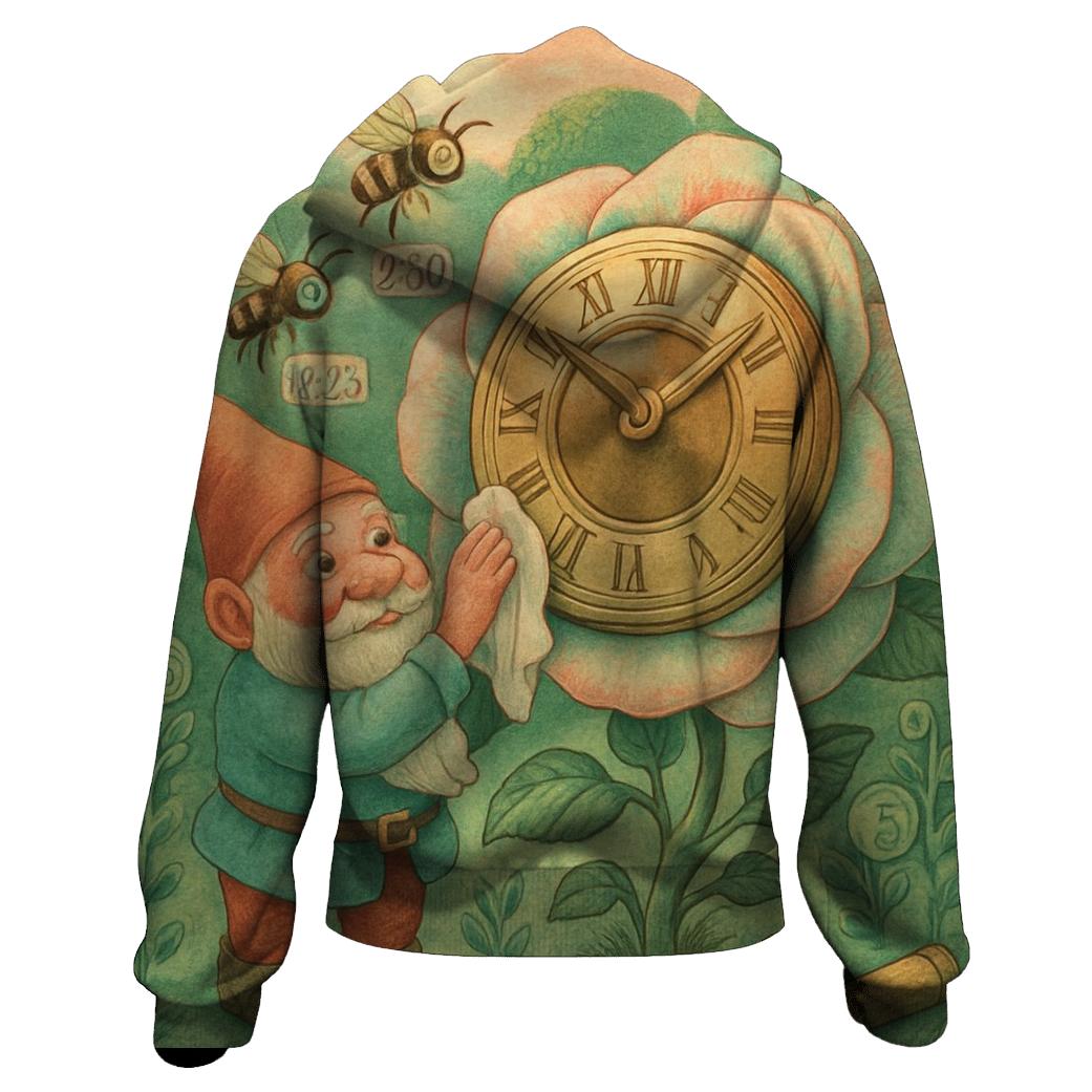 Clockface Garden Gnome embroidered hoodies