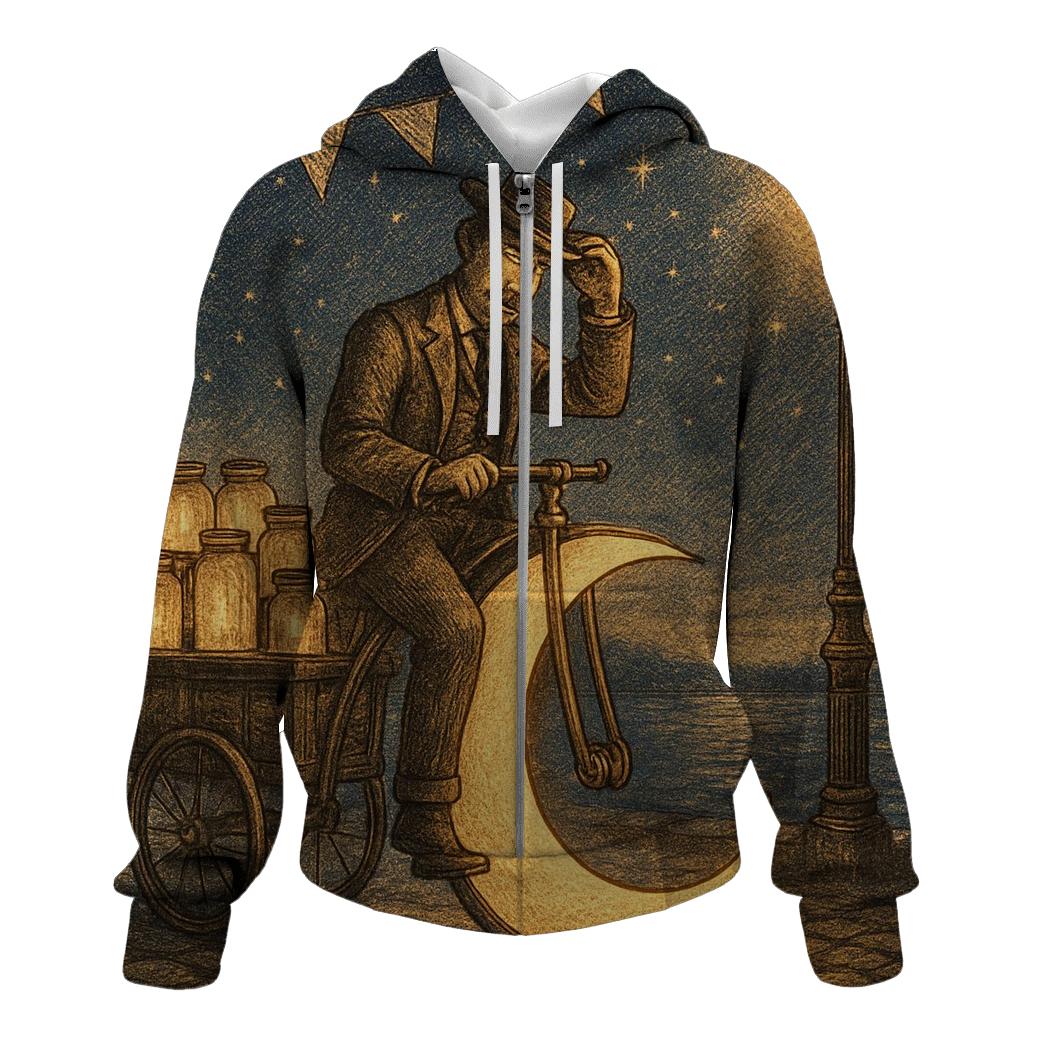 Penny-Farthing Moon Merchant zip-up hoodies