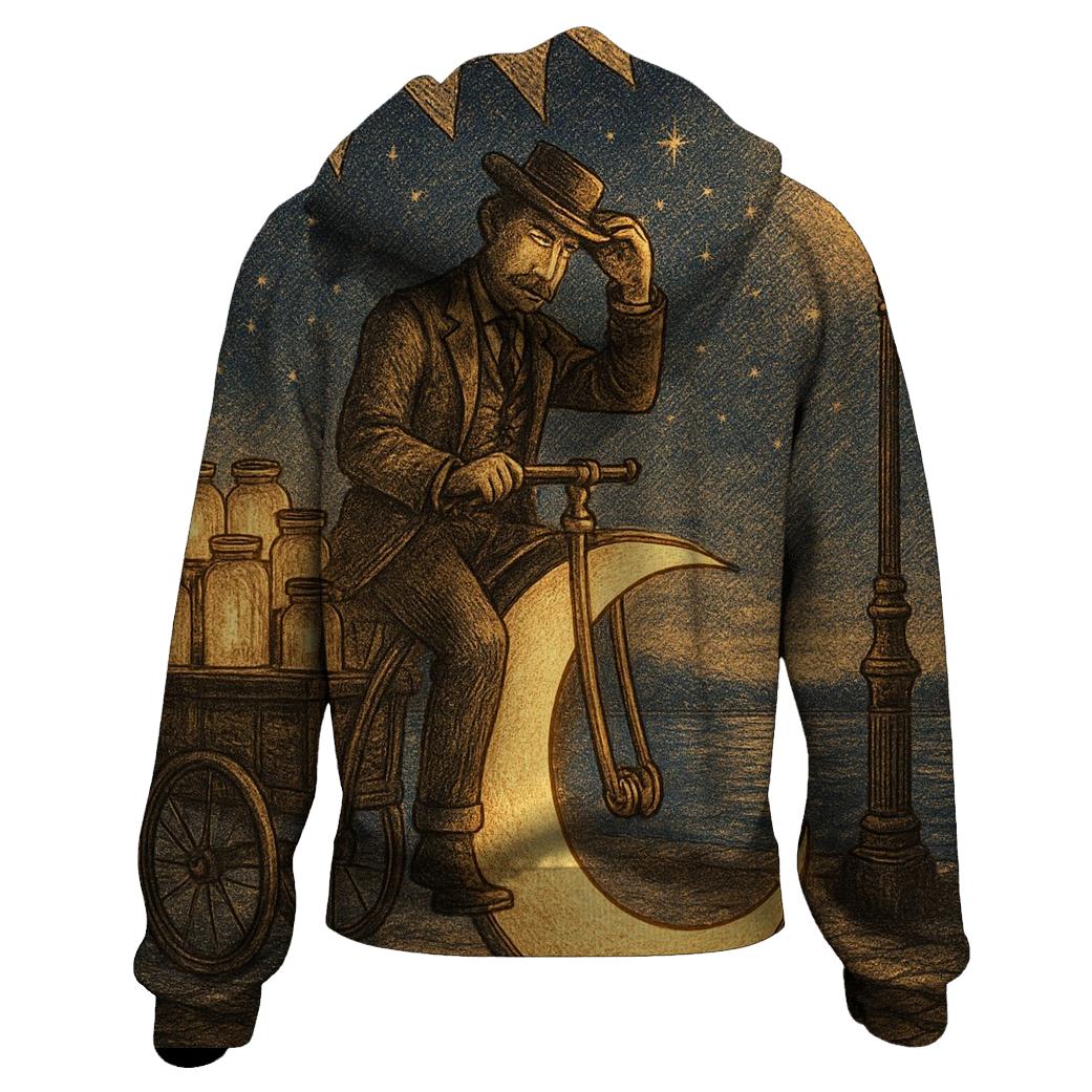 Penny-Farthing Moon Merchant zip-up hoodies
