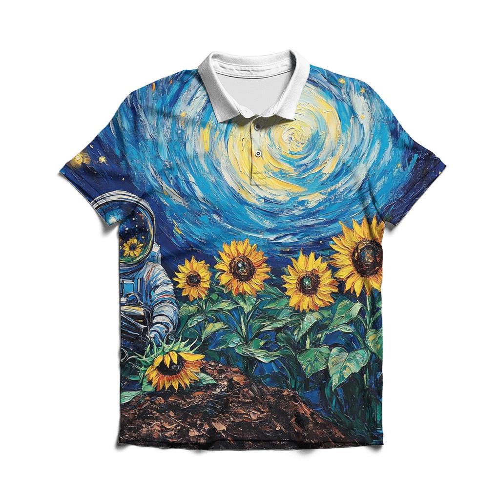Van Gogh Inspired Astronaut Garden personalized polo shirts
