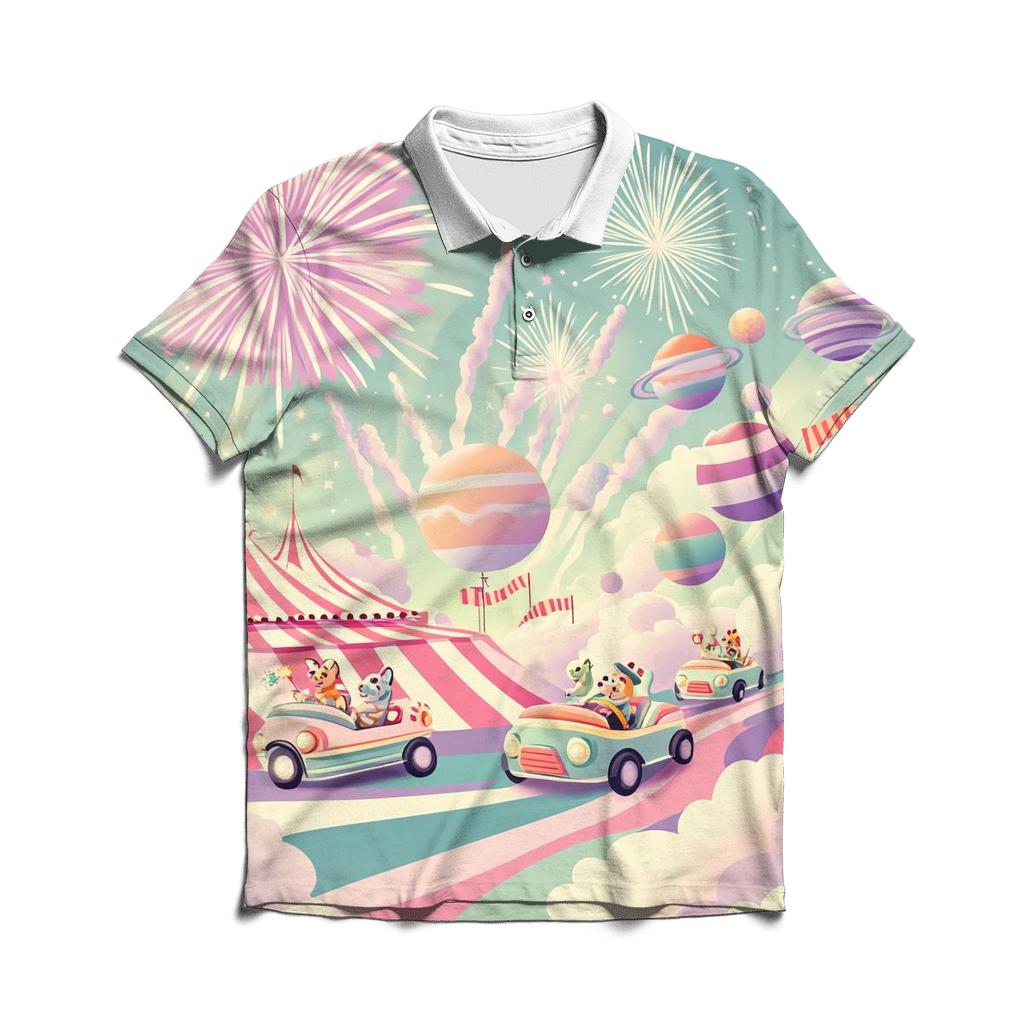Cosmic Carnival Clowncars embroidered polo tops