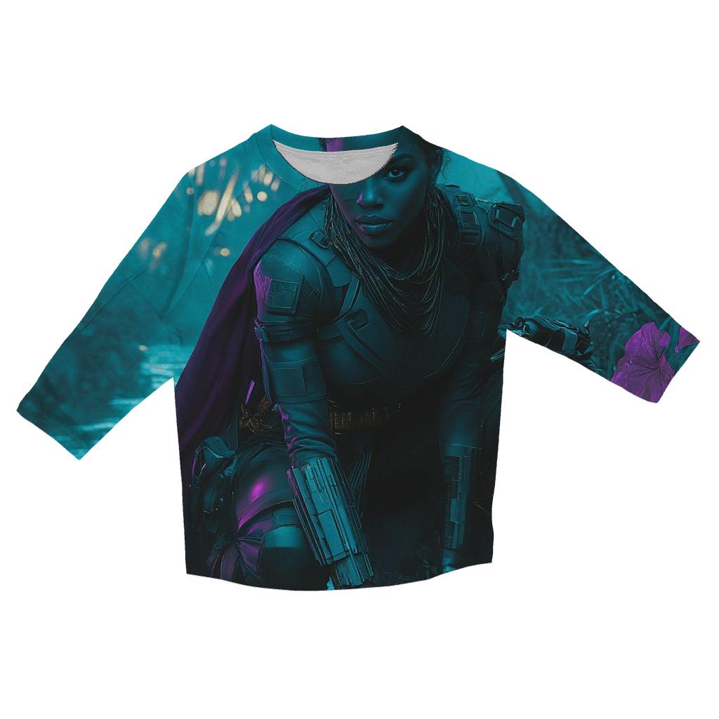 Lupita Nyongo: Silent River Of Wakandan Shadows printed three quarter sleeve shirts