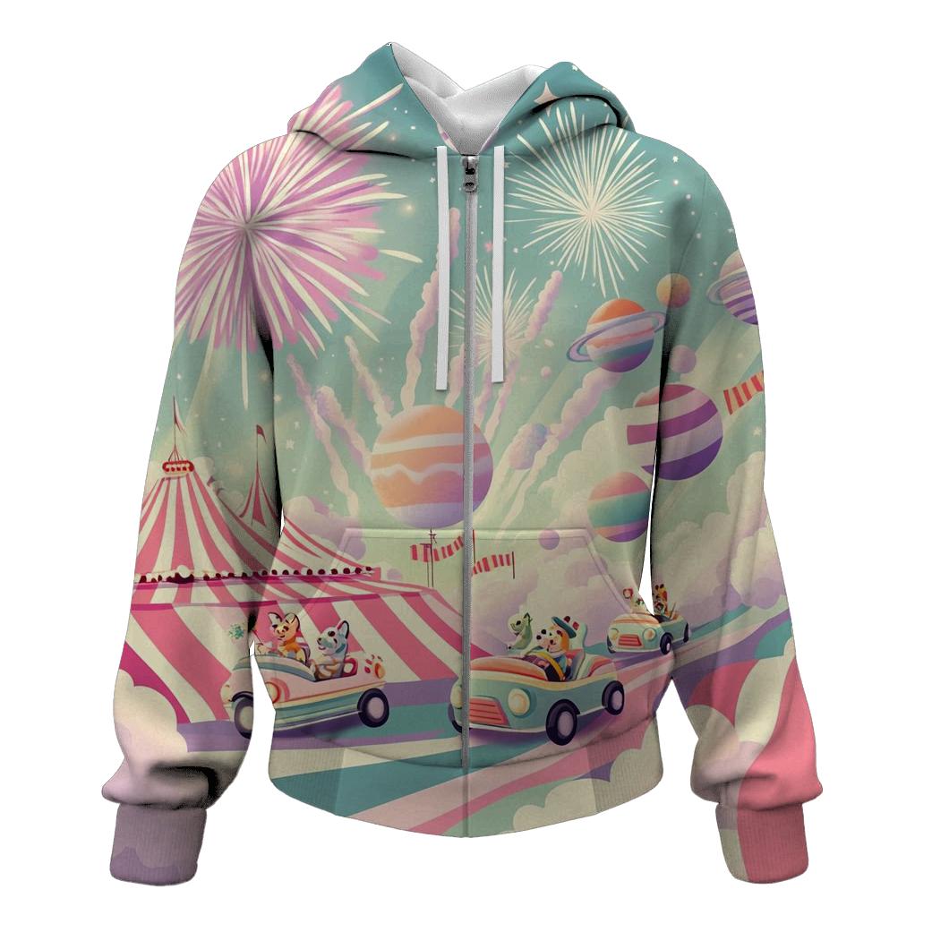 Cosmic Carnival Clowncars printed hoodies