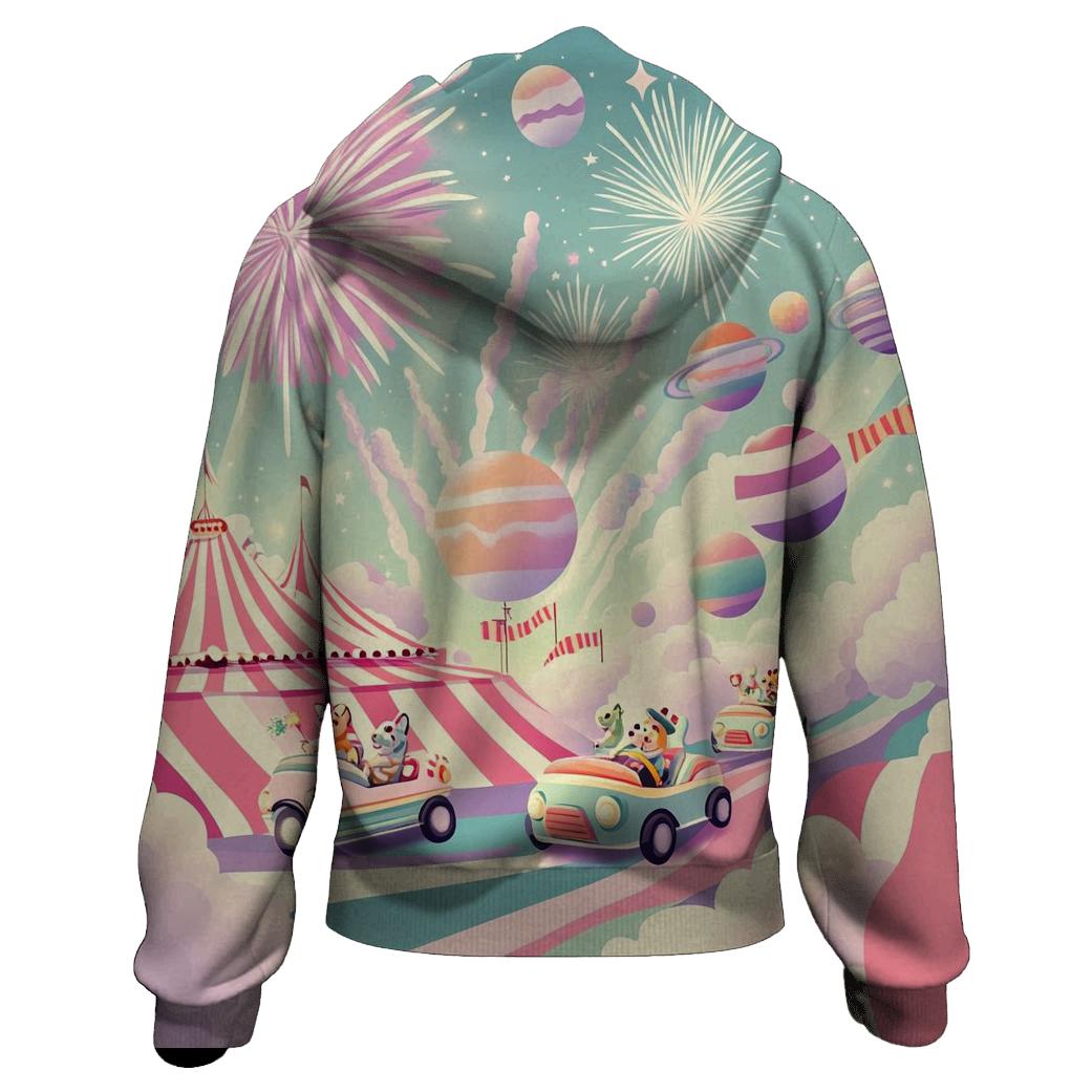 Cosmic Carnival Clowncars printed hoodies