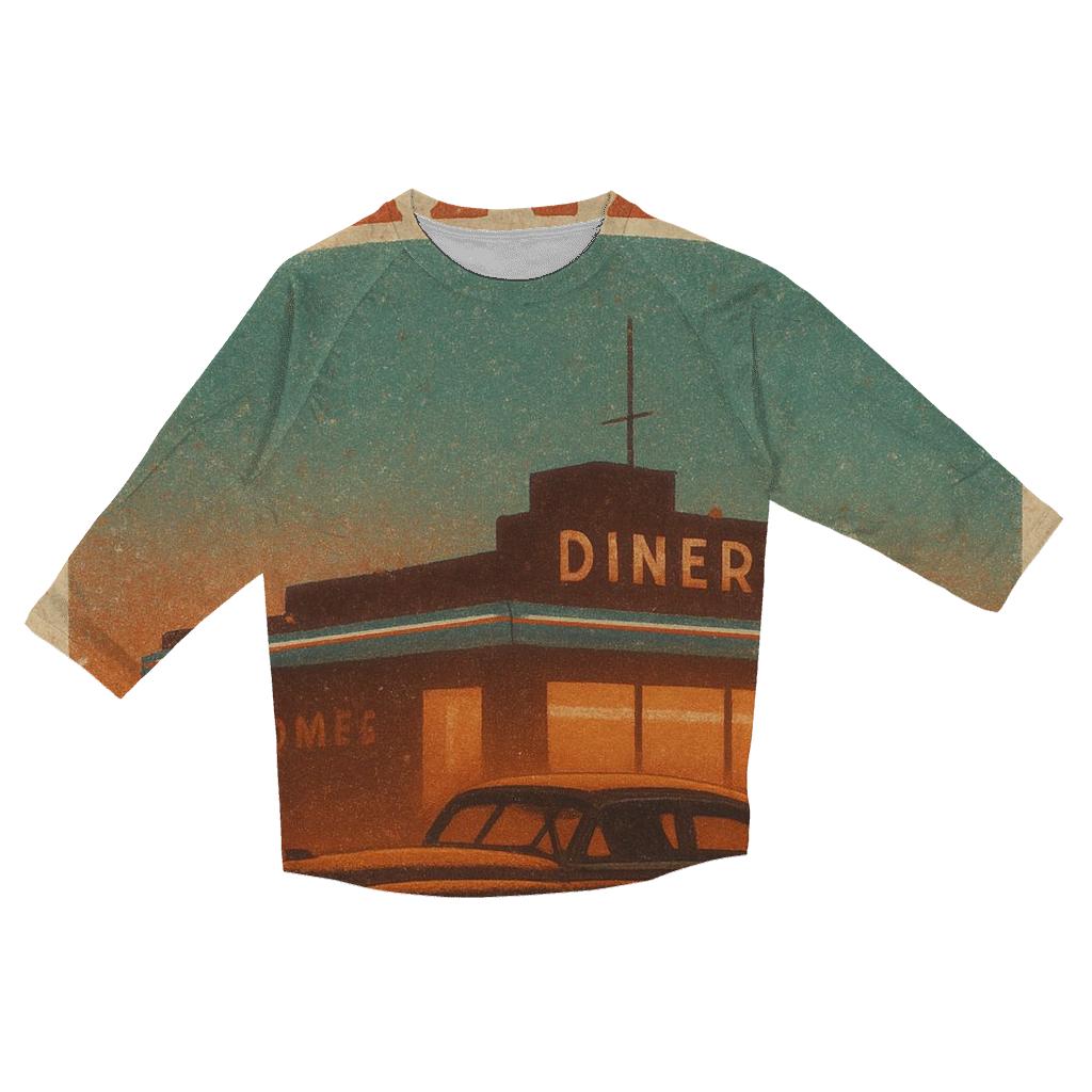 Burnt Orange Roadside Diner Postcard printed three quarter sleeve shirts