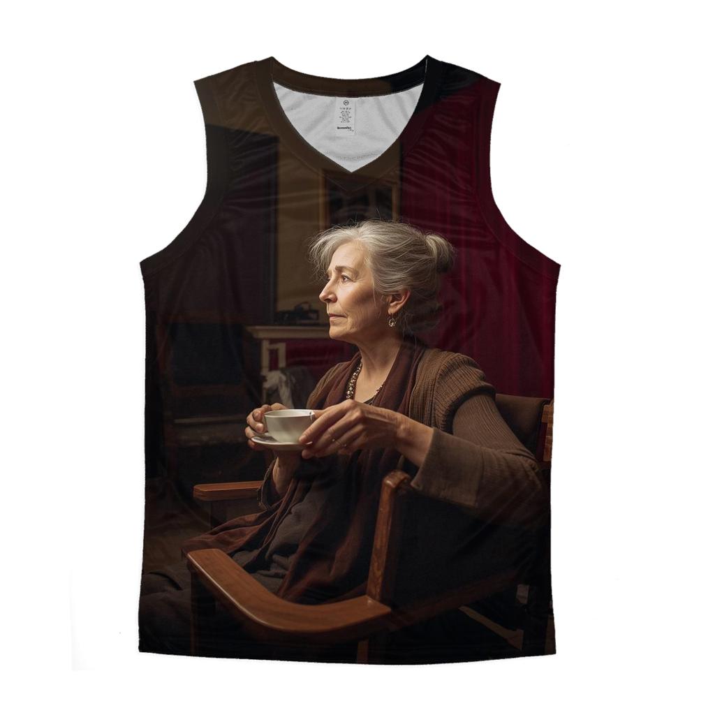 Polly Holliday Backstage Break graphic print tank tops