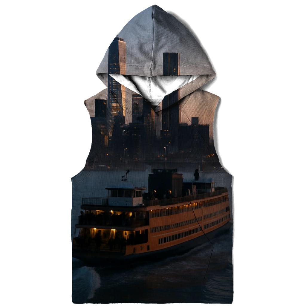 Dawn Ferry Crossing Before Manhattan Wake embroidered hoodies