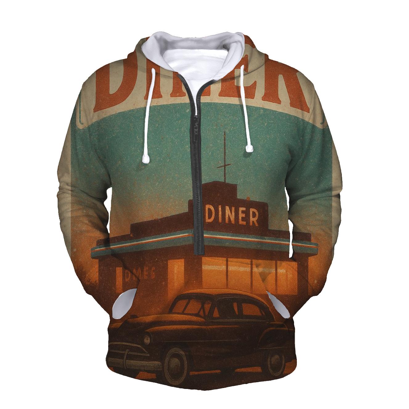 Burnt Orange Roadside Diner Postcard heavyweight hoodies