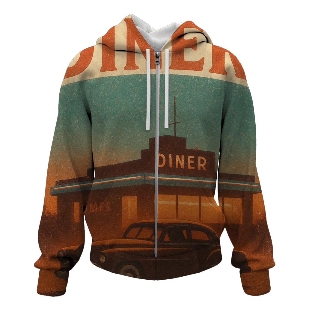 Burnt Orange Roadside Diner Postcard heavyweight hoodies