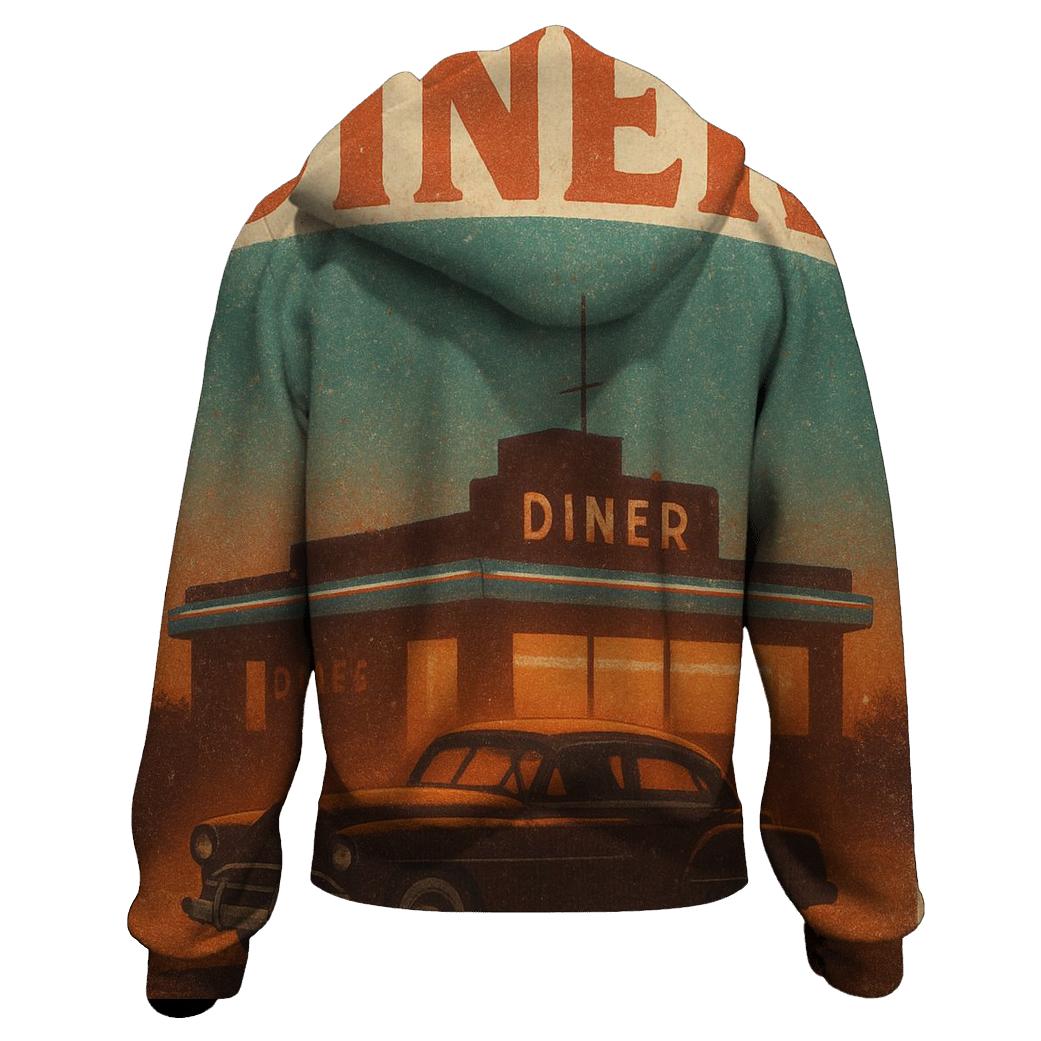Burnt Orange Roadside Diner Postcard heavyweight hoodies