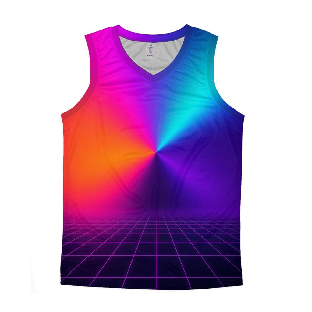 Neon Grid Sunset trendy fitted tank tops