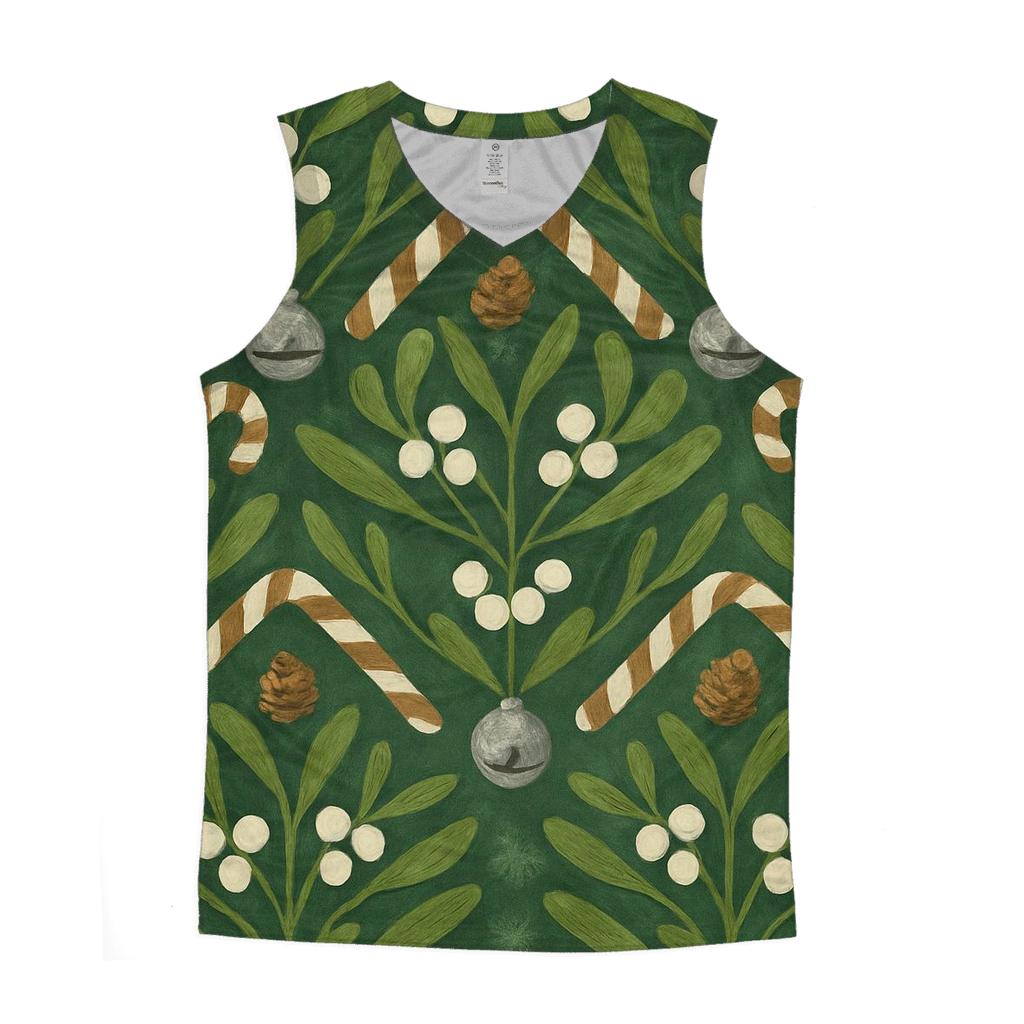 Mistletoe Chevron On Green Background cotton sleeveless tops