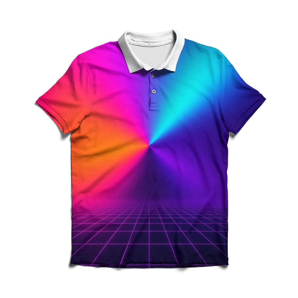 Neon Grid Sunset designer slim fit polos