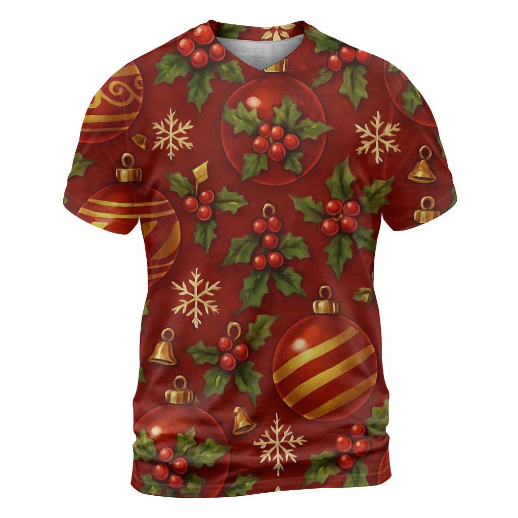 Classic Ornament Grid On Red Background artistic all-over print tops