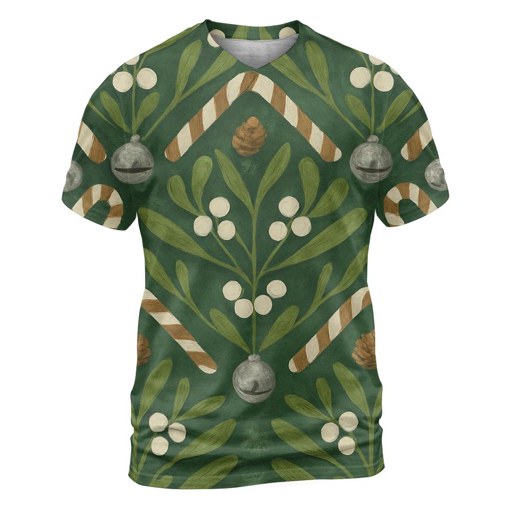 Mistletoe Chevron On Green Background artistic all-over print tops