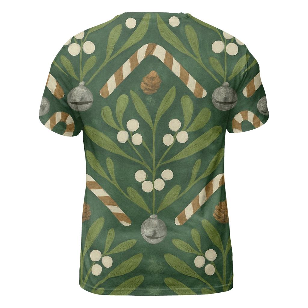 Mistletoe Chevron On Green Background artistic all-over print tops