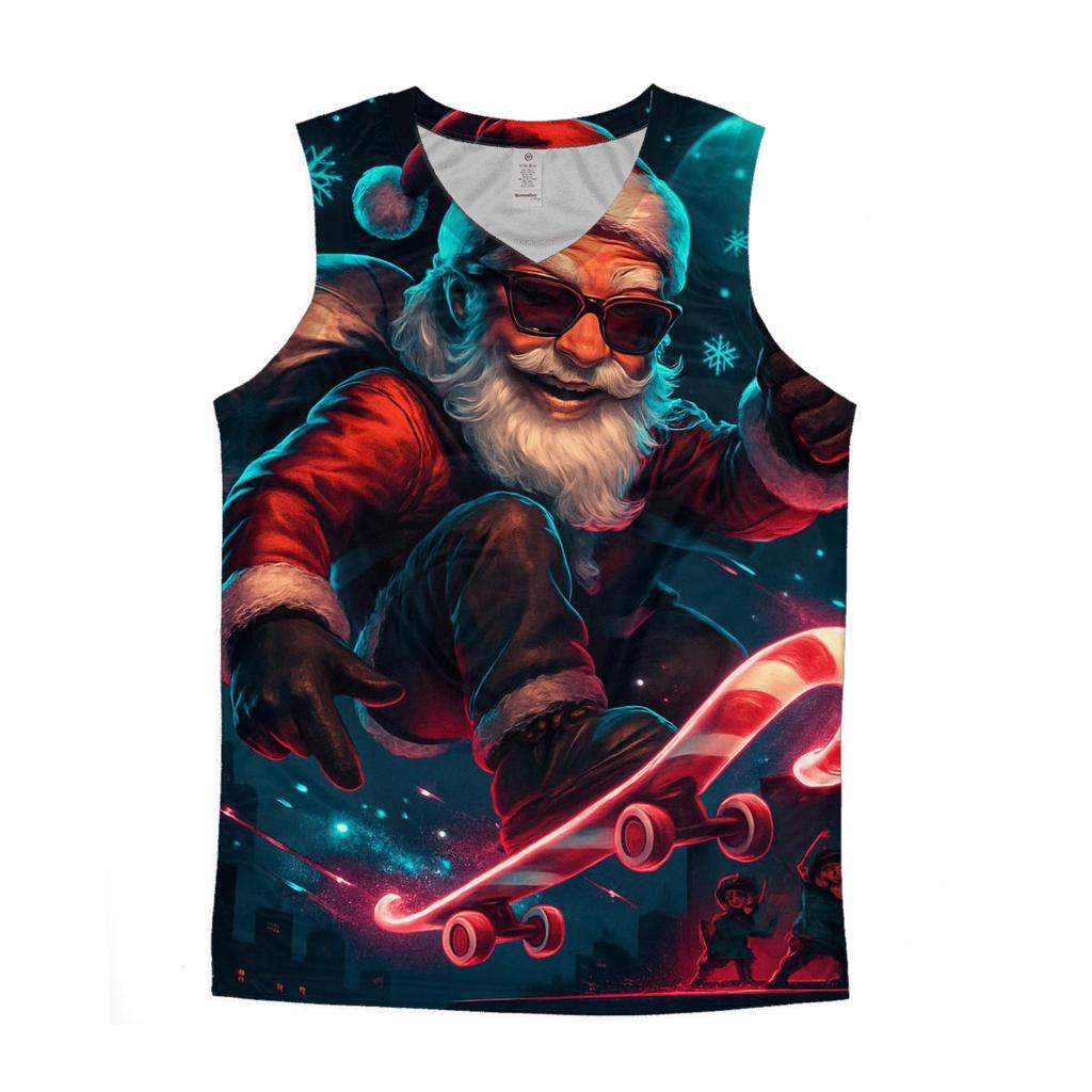 Neon Night Santa Skate cotton sleeveless tops