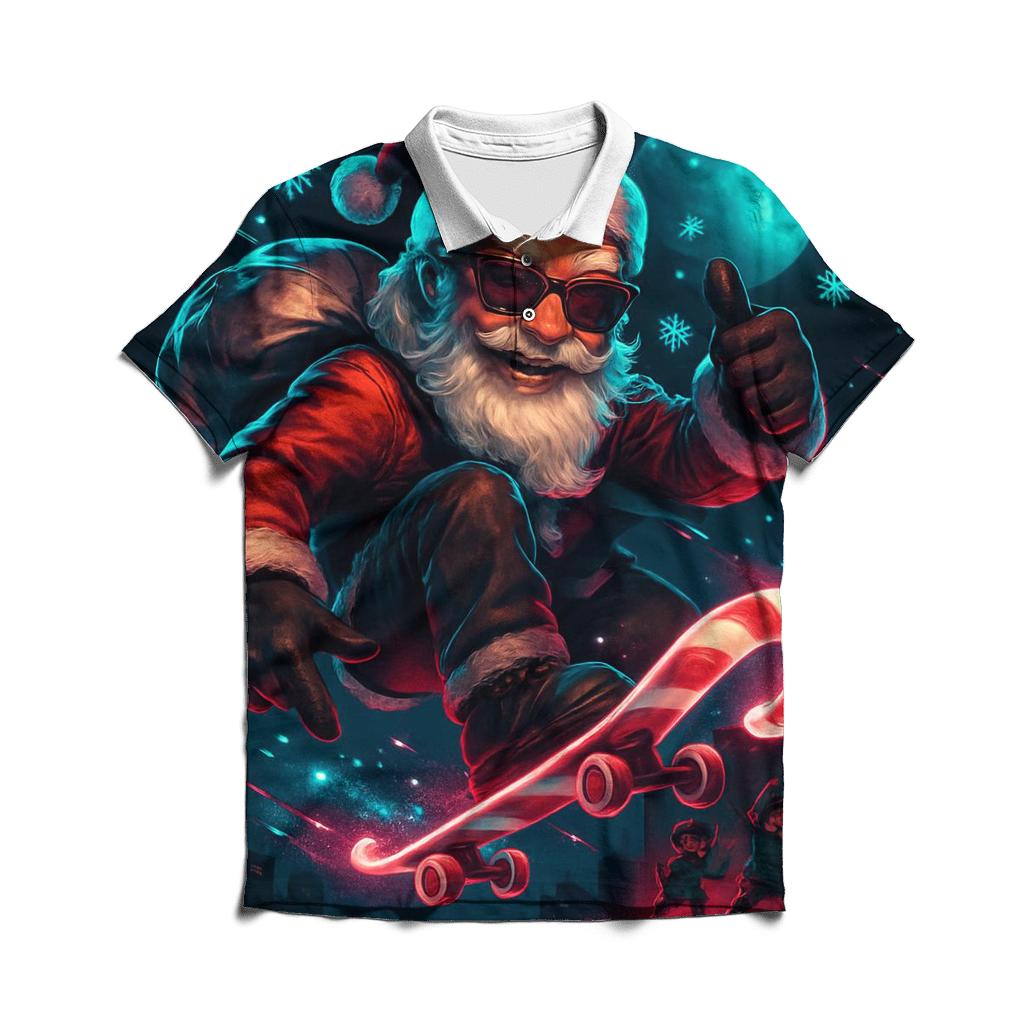 Neon Night Santa Skate premium cotton polo shirts