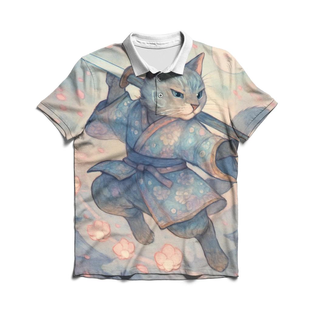 Samurai Moon Guardian Cat stylish collar polo tees