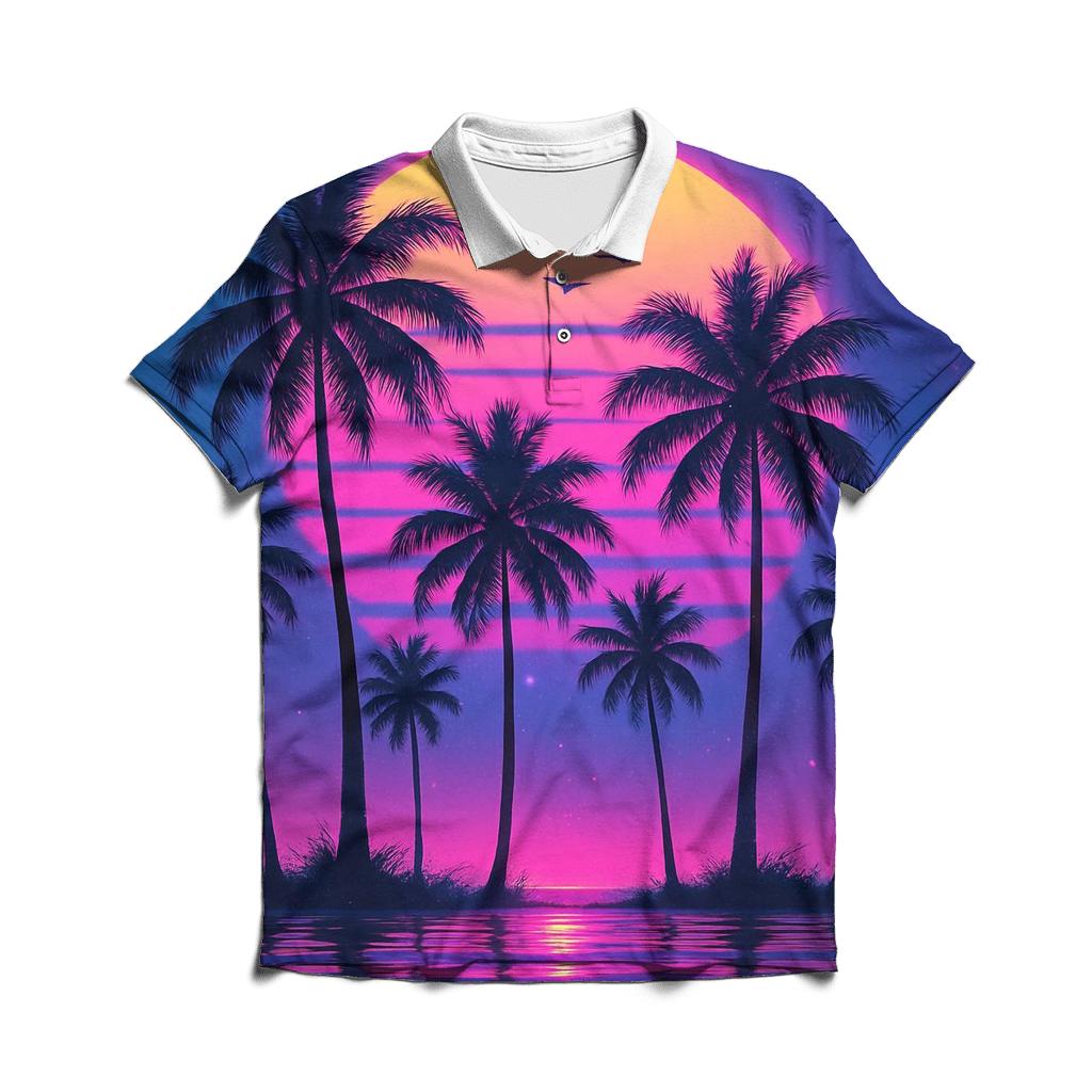 Neon Palm Reverie embroidered polo tops