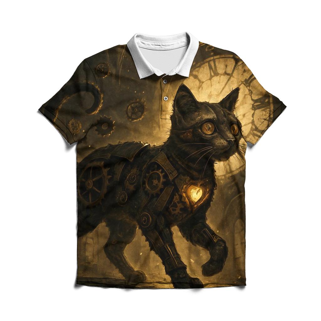 Clockwork Explorer Mechanical Cat stylish collar polo tees
