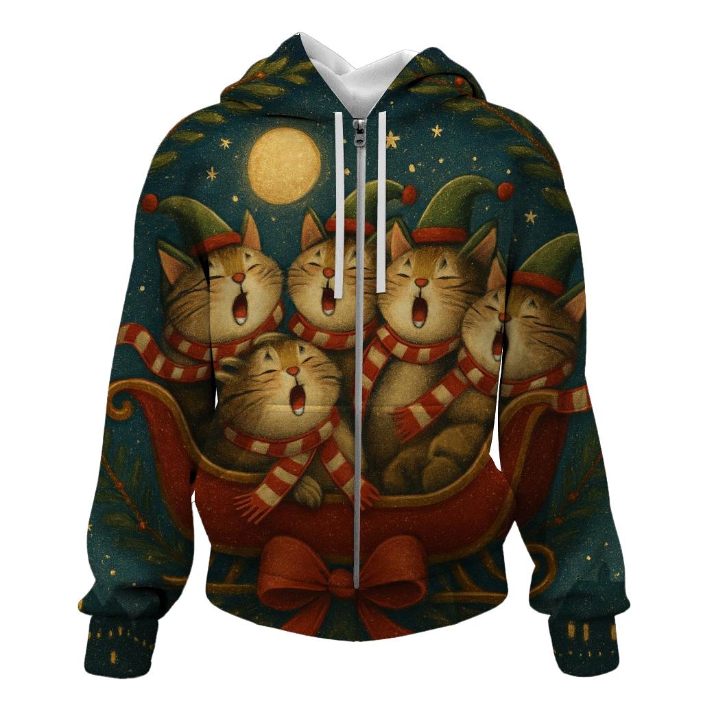 Midnight Sleigh Cat Choir lightweight hoodies